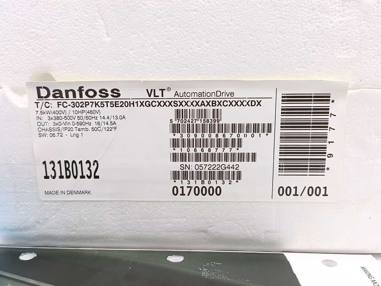 Danfoss 131B0132 VLT 7.5kW FC-302P7K5T5E20H1
