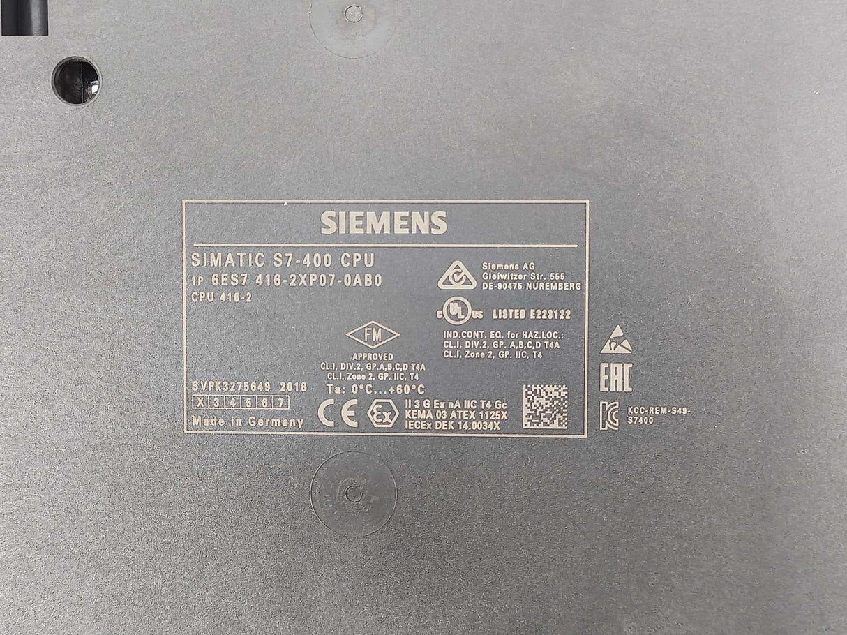 Siemens 6ES7416-2XP07-0AB0 SIMATIC S7-400 CPU 416-2 Central Processing Unit