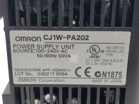 OMRON CJ1W-PA202 Power Supply Module 100-240V AC