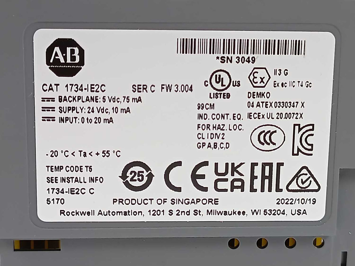 AB 1734-IE2C Ser. C POINT I/O 2 Point Analog Input Module FW: 3.004