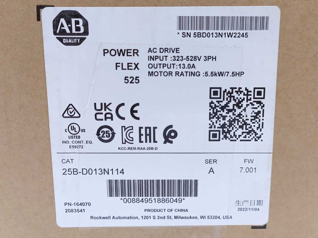 Rockwell Automation 25B-D012N114 Ser. A PowerFlex 525 AC Drive 15 kW
