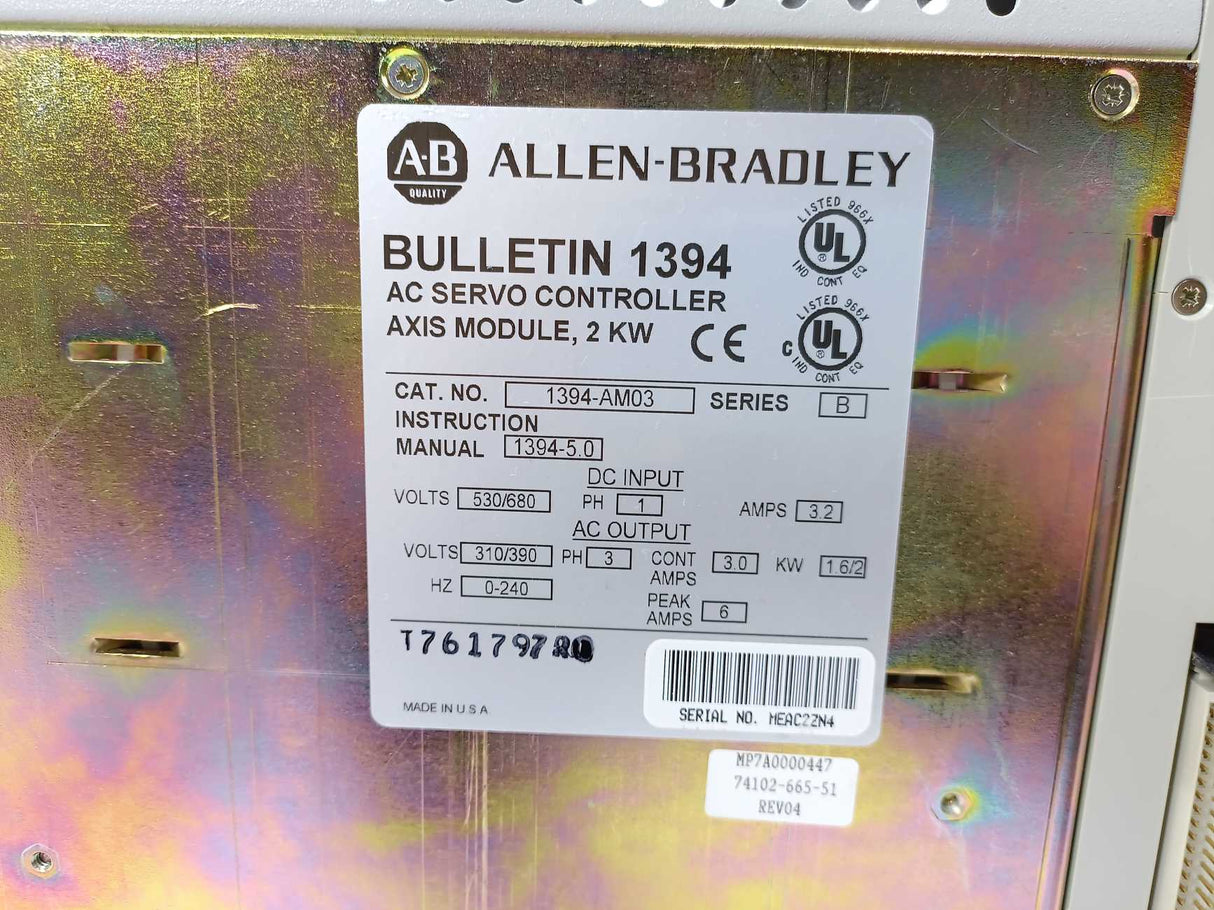AB 1394-AM03 Ser. B AC Servo Controller Axis Module 2KW