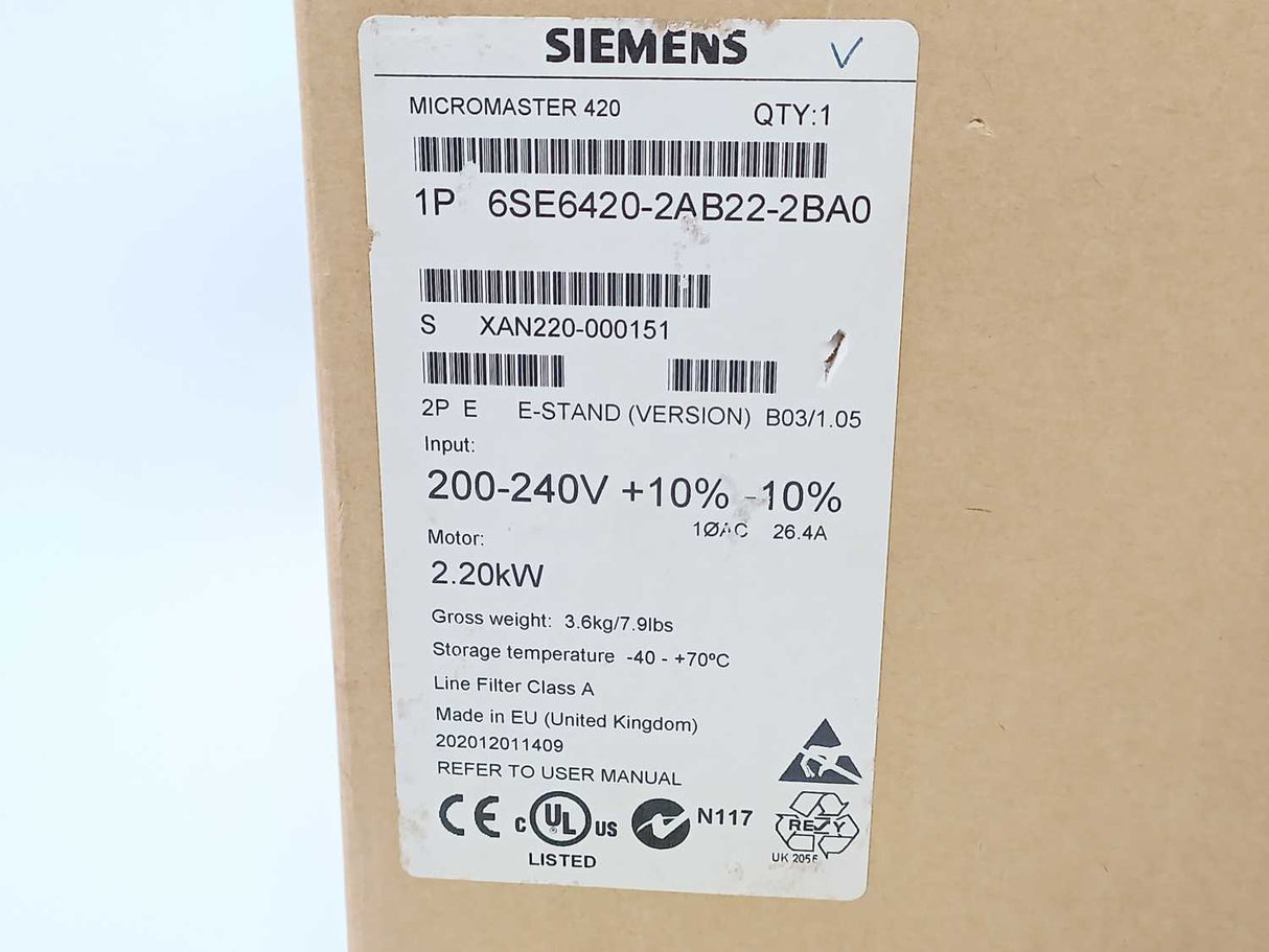 Siemens 6SE6420-2AB22-2BA0 MicroMaster 420 AC Frequency Inverters