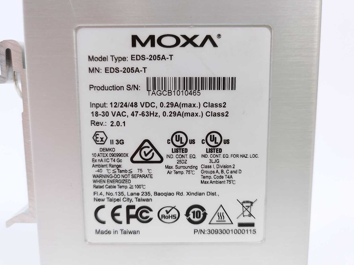 Moxa 3093001000115 EDS-205A-T Rev. 2.0.1 Ethernet Switch