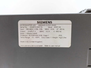 Siemens 6SE6420-2UD21-5AA0 Micromaster 420