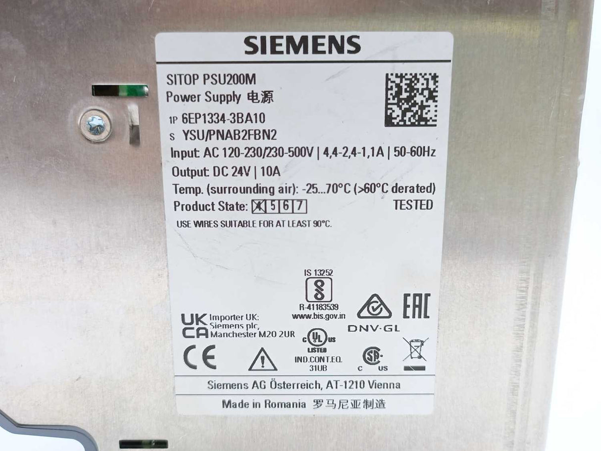 Siemens 6EP1334-3BA10 SITOP PSU200M DC 24 V/10 A