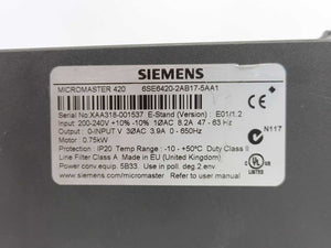 Siemens 6SE6420-2AB17-5AA1 Micromaster 420 0.75kW