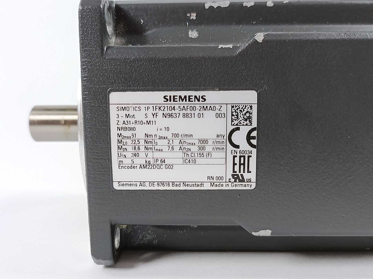 Siemens 1FK2104-5AF00-2MA0-Z Synchronous Motor