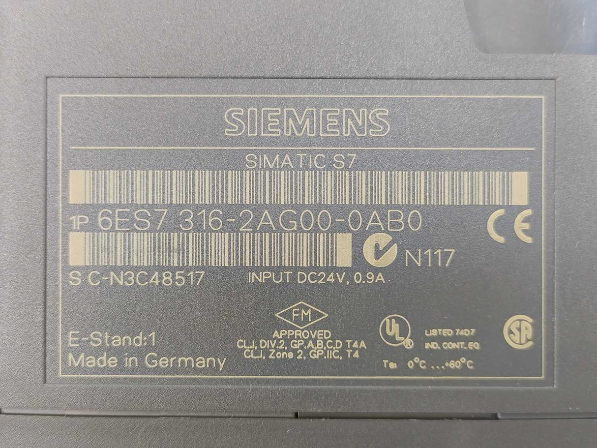 Siemens 6ES7316-2AG00-0AB0 Simatic S7-300, CPU 316-2 DP, W: 6ES7951-0KG00-0AA0