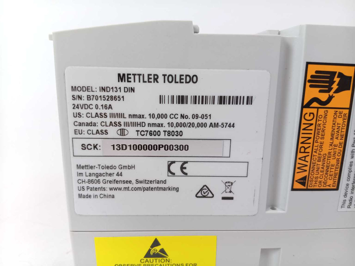 Mettler Toledo 13D100000P00300 Compact Scale Terminal IND131 DIN