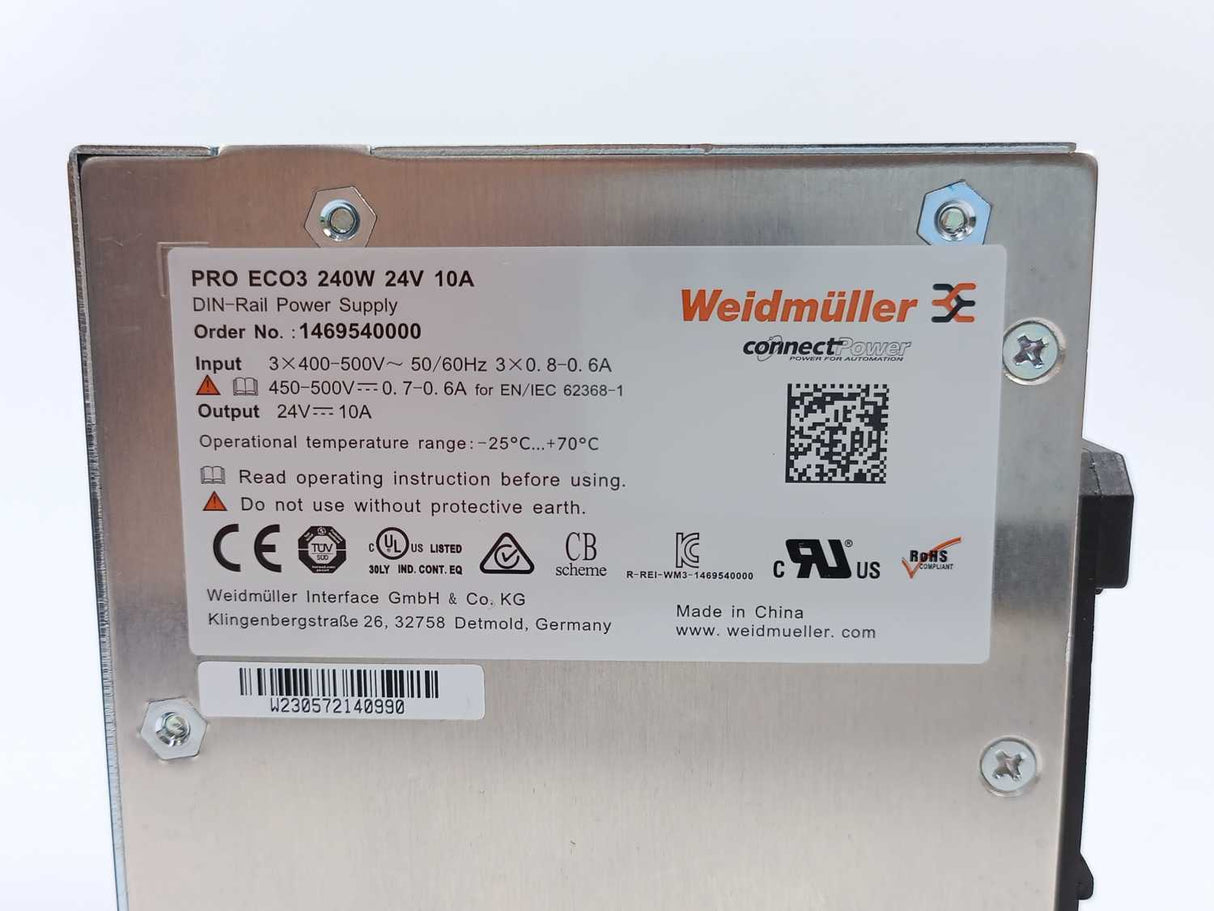 Weidmüller 1469540000 DIN-Rail Power Supply, PRO ECO3, 240W/24V/10A