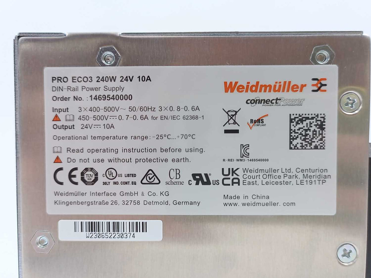 Weidmüller 1469540000 DIN-Rail Power Supply, PRO ECO3, 240W/24V/10A