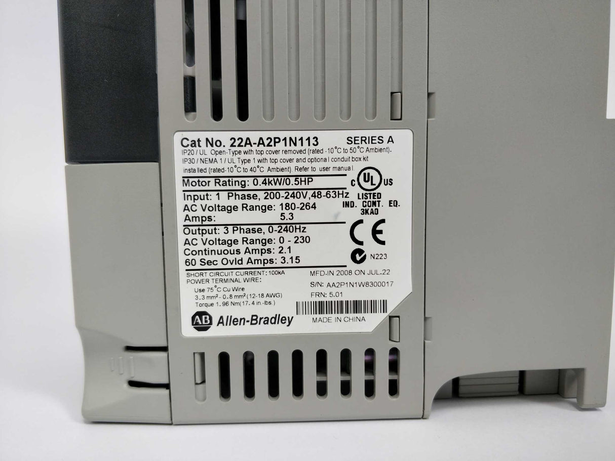 AB 22A-A2P1N113 Ser. A AC Drive PowerFlex 4 0-240Hz