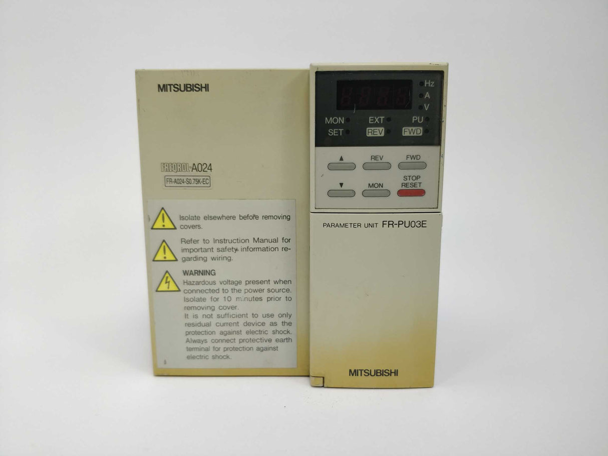 Mitsubishi FR-A024-S0.75K-EC Inverter with FR-PU03E 0.75kW 0.2-400Hz