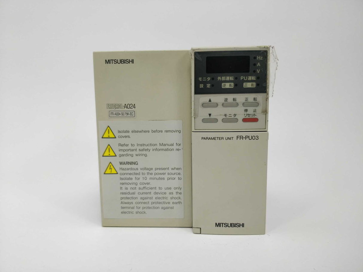 Mitsubishi FR-A024-S0.75K-EC Inverter with FR-PU03 parameter unit 0.75kW