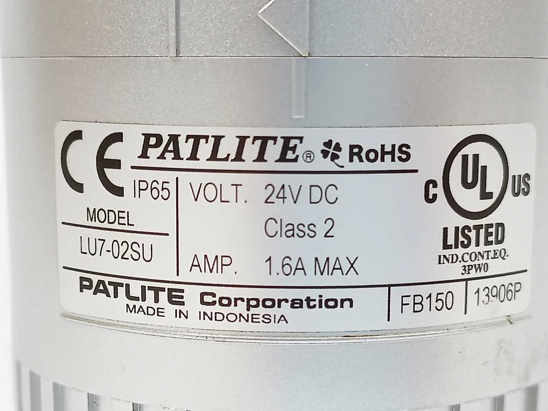 PATLITE LU7-02SU FB150 Stack Light W/ LU7-E-R + LU7-E-G