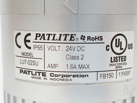 PATLITE LU7-02SU FB150 Stack Light W/ LU7-E-R + LU7-E-G