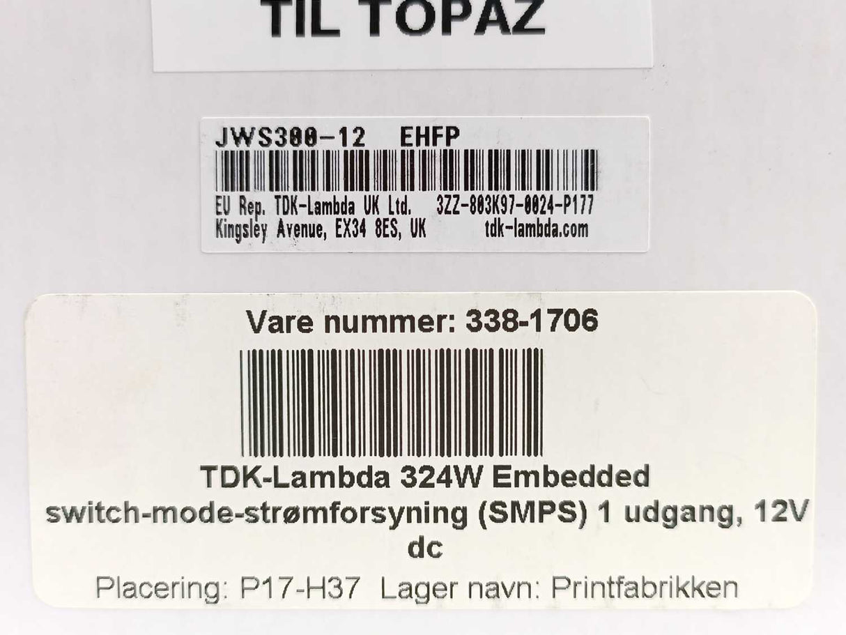 Densei-Lambda JWS300-12 Power Supply 12V 27A 50/60Hz