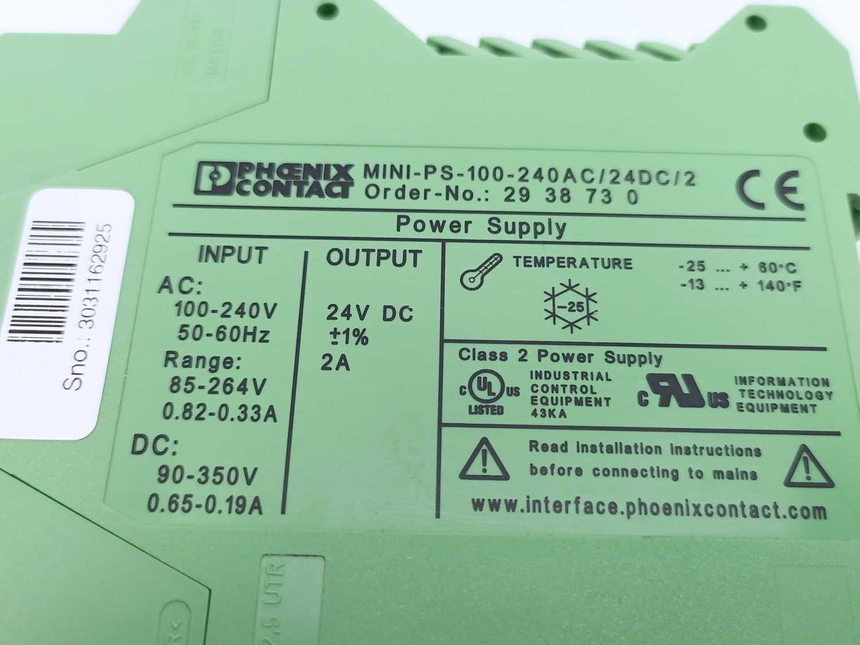 Phoenix Contact 2938730 MINI-PS-100-240AC/24DC/2 Power Supply