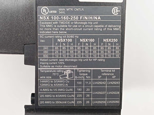 Schneider Electric C10H4 4P NSX100H Circuit Breaker without Trip Unit