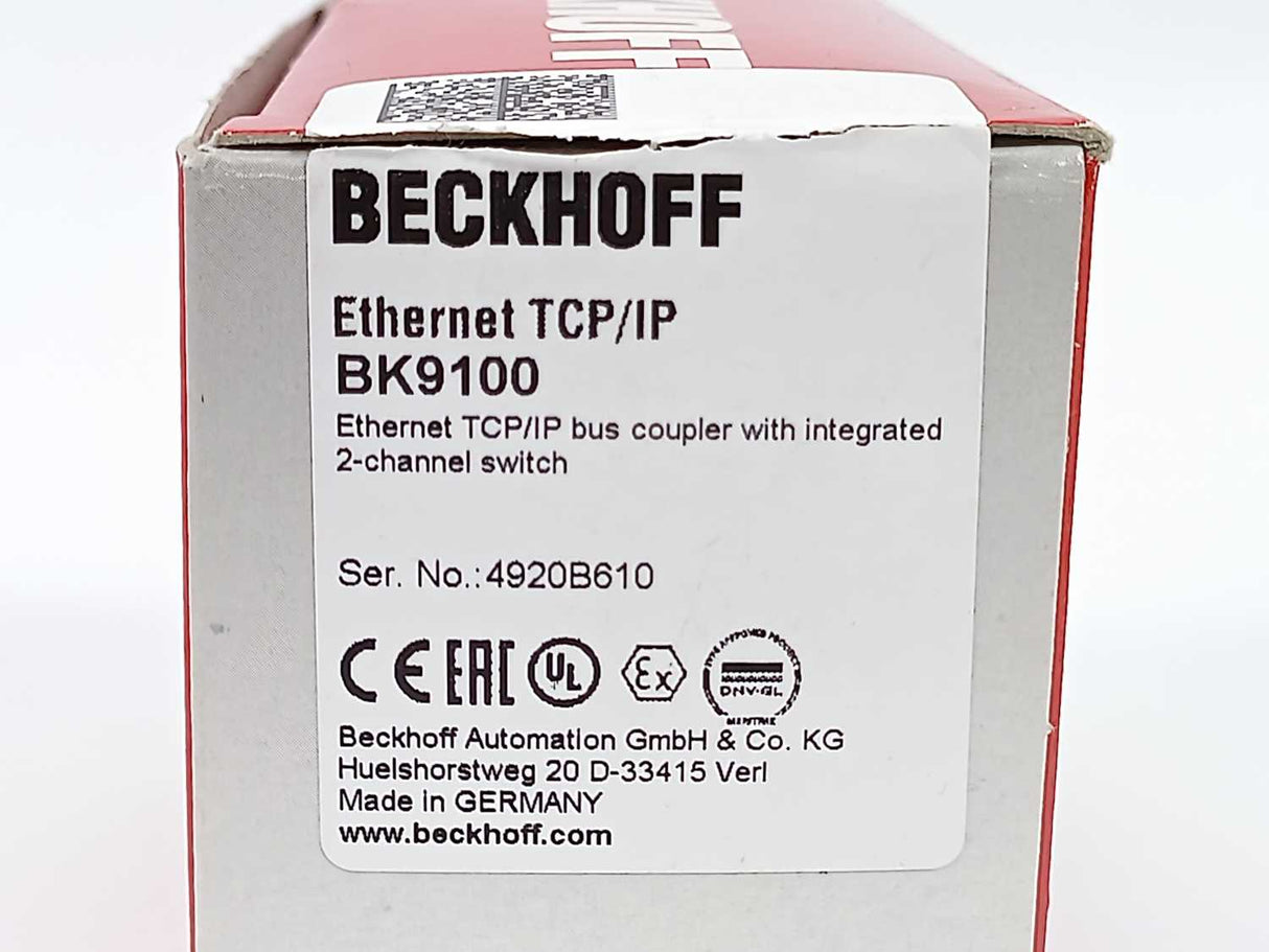 Beckhoff BK9100 Ethernet TCP/IP Bus Coupler with 2-Channel Switch