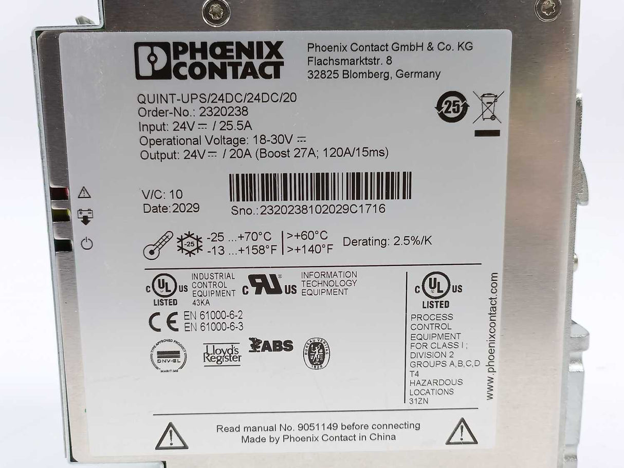 Phoenix Contact 2320238 QUINT-UPS/24DC/24DC/20 Uninterruptible Power Supply 24V