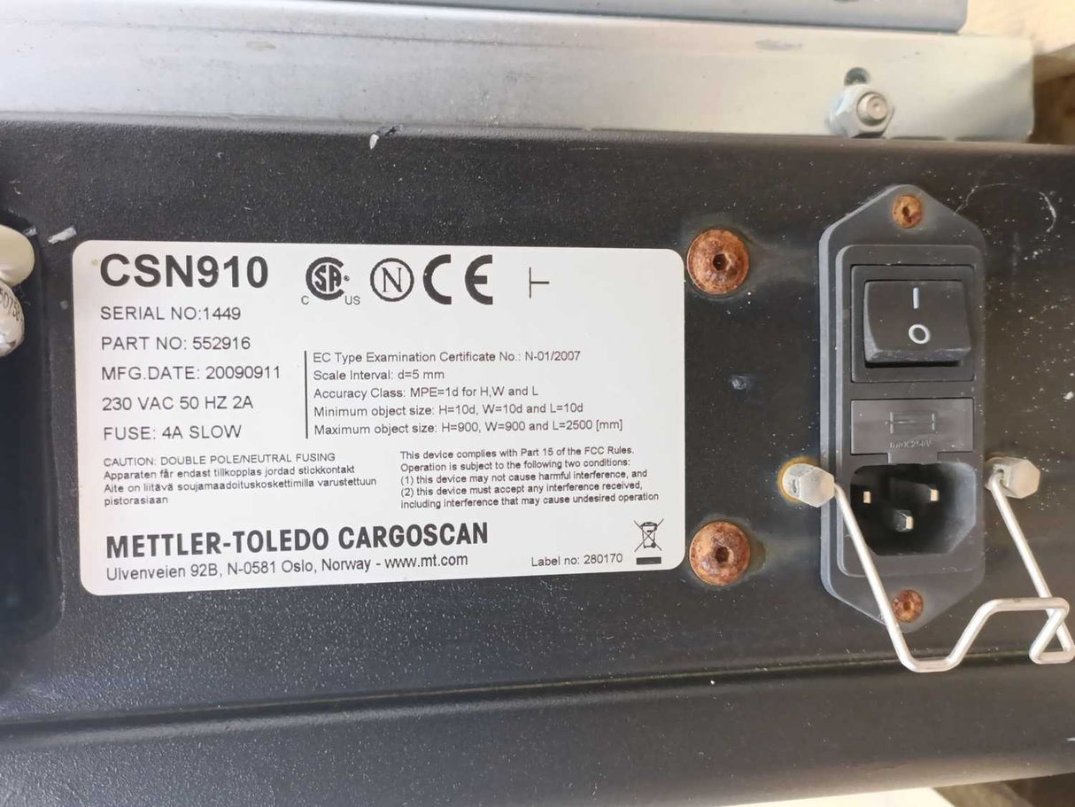 Mettler Toledo CSN910 Cargoscan Dimensioning System 230VAC, 50Hz, 2A