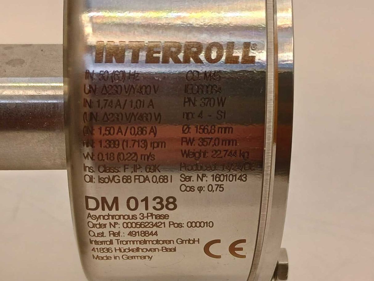 Interroll DM 0138 Drum Motor  - 370W - Ø 156,8mm - FW 357,0mm