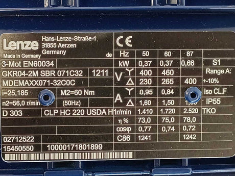 LENZE GKR04-2M SBR 071C32 MDEMAXX071-32C0C 15450550 AC Geared Motor 0,37 kW
