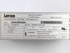 LENZE E94AZRP0294 13430919 RFI Filter-DC Supply Unit