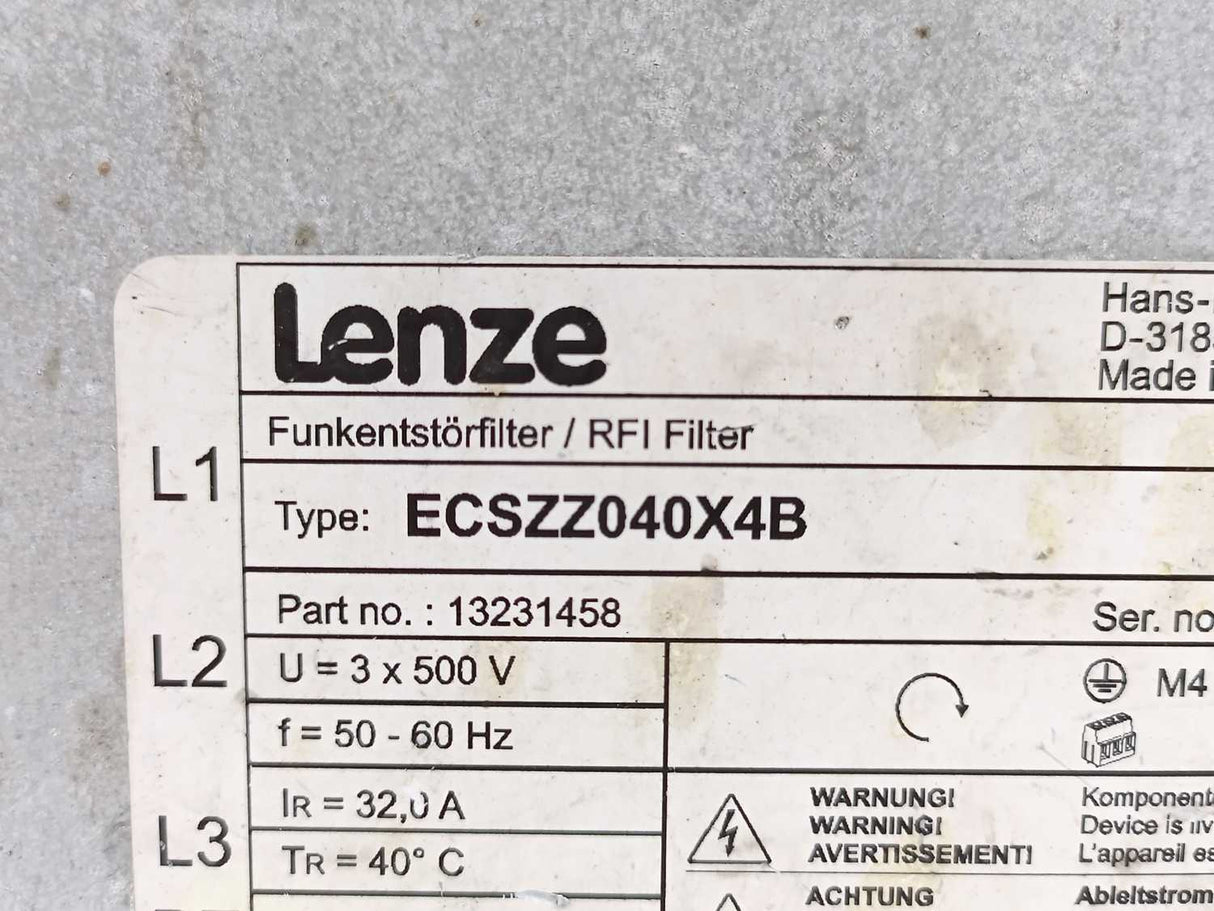 LENZE ECSZZ040X4B 13231458 Servo Drive RFI Noise Filter