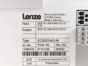LENZE ECSEE040C4B 13468153 Power Supply Servo Drive 675V/38.5A
