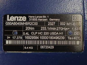 LENZE G50AB045MHBR2C00 Gearmotor i=17.378, 20 Nm, 233.1 r/min