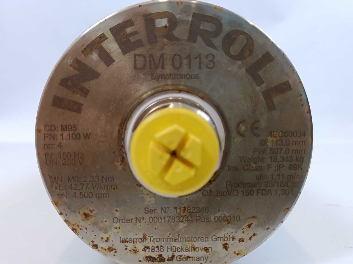 Interroll DM 0113 Drum Motor - 4500rpm - 1.1kW - Ø 113,0mm FW 507,0mm