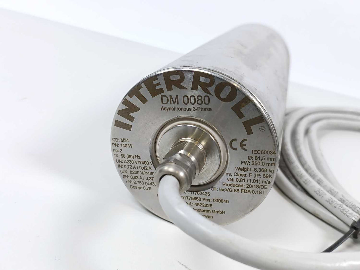 Interroll DM 0080 Asynchronous Drum Motor - 140W, Ø 81,5mm, FW 250,0mm