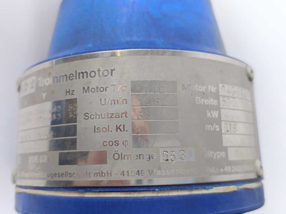 BDL 110 Drum Motor. 0.15kW, 1360rpm, Length: 500mm, 0.18m/s