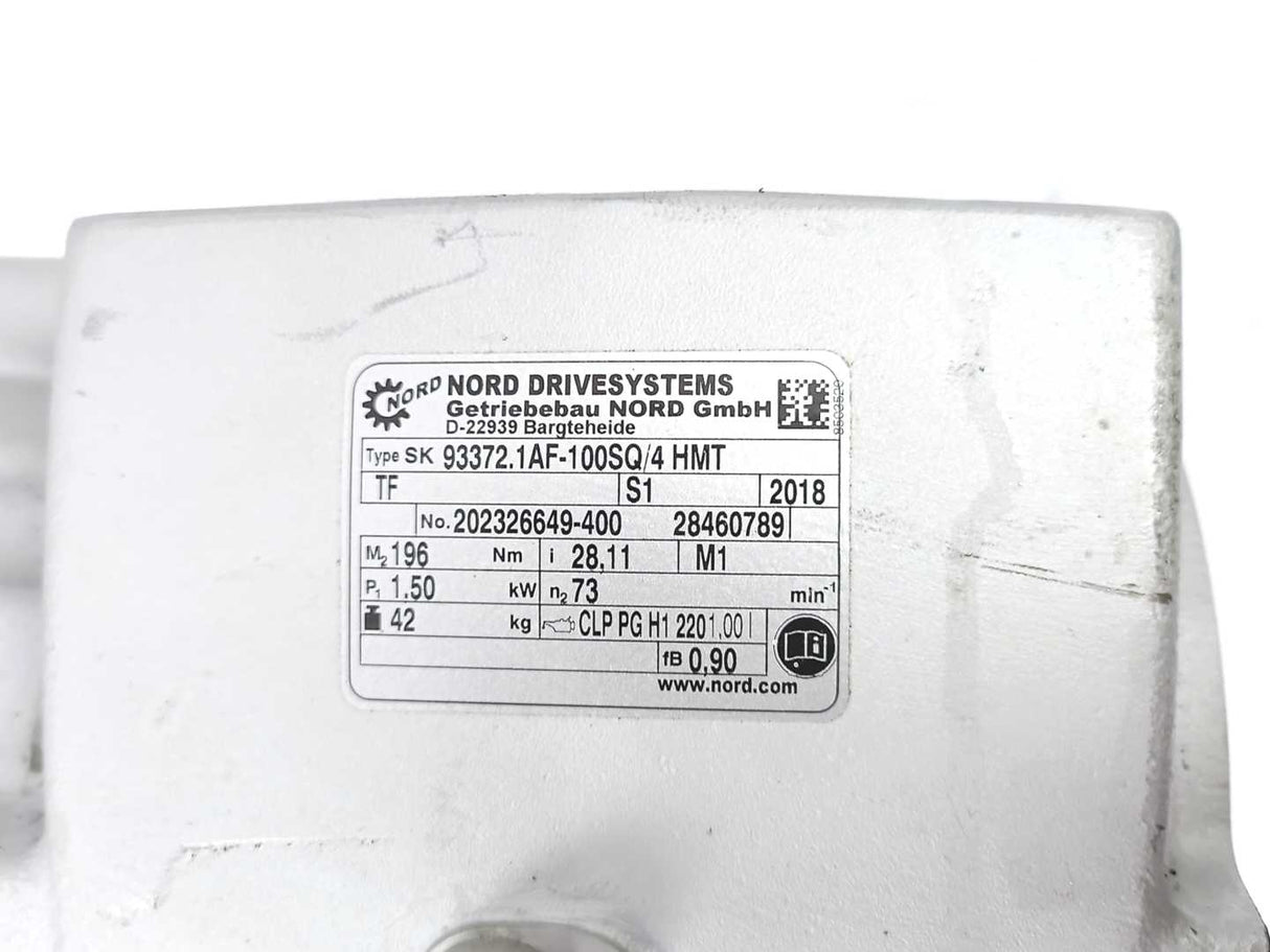 Nord SK93372.1AF-100SQ/4 HMT TF Helical-Bevel Gearbox 1.5kW