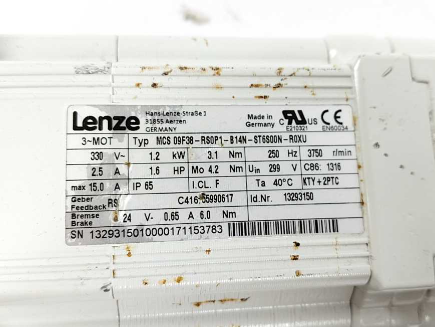 LENZE MCS 09F38-RS0P1-B14N-ST6S00N-R0XY 13293150 Servo Motor 330V 2.5A
