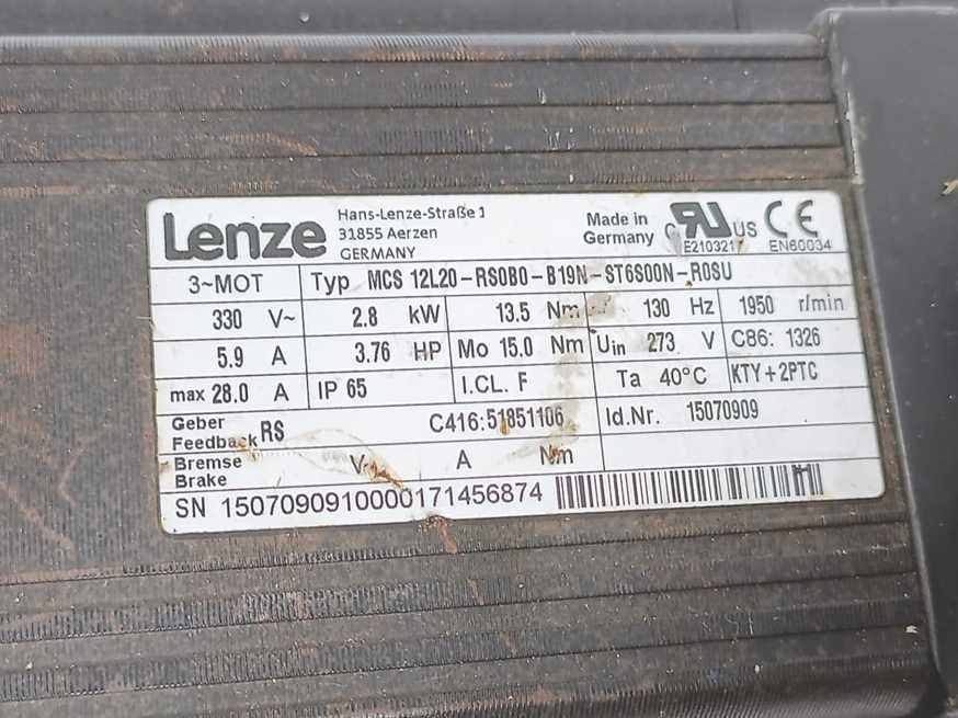 LENZE MCS 12L20-RS0B0-B19N-ST6S00N-R0SU 15070909 Servo Motor 330V 5.9A