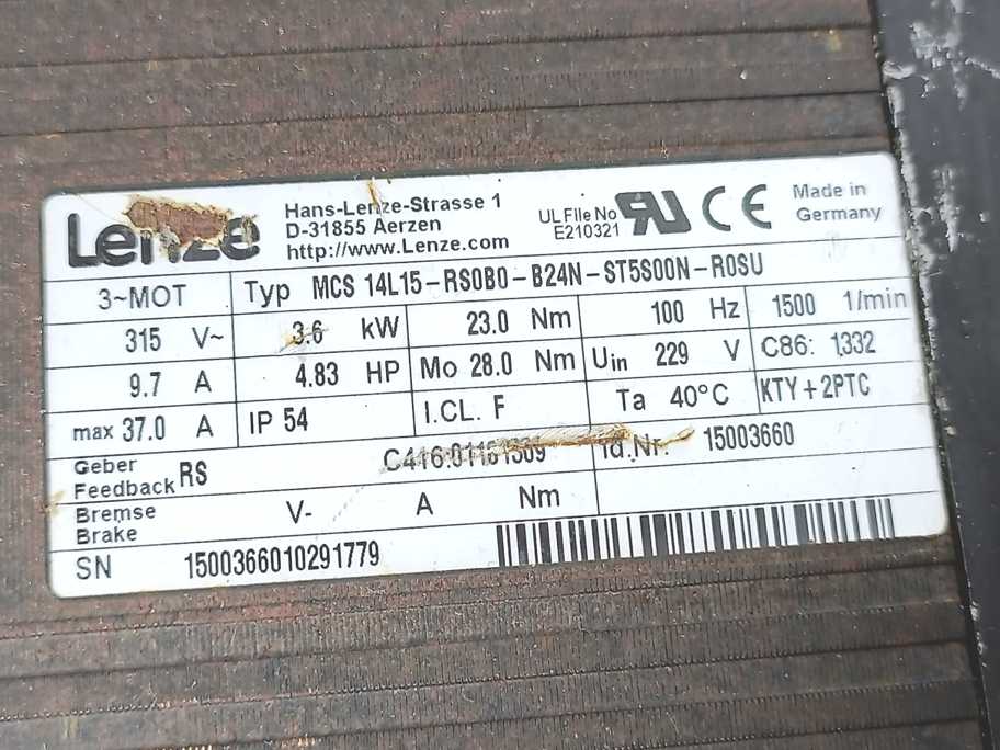 LENZE MCS 14L15-RS0b0-B24N-ST5S00N-R0SU 15003660 Servo Motor 315V 9.7A
