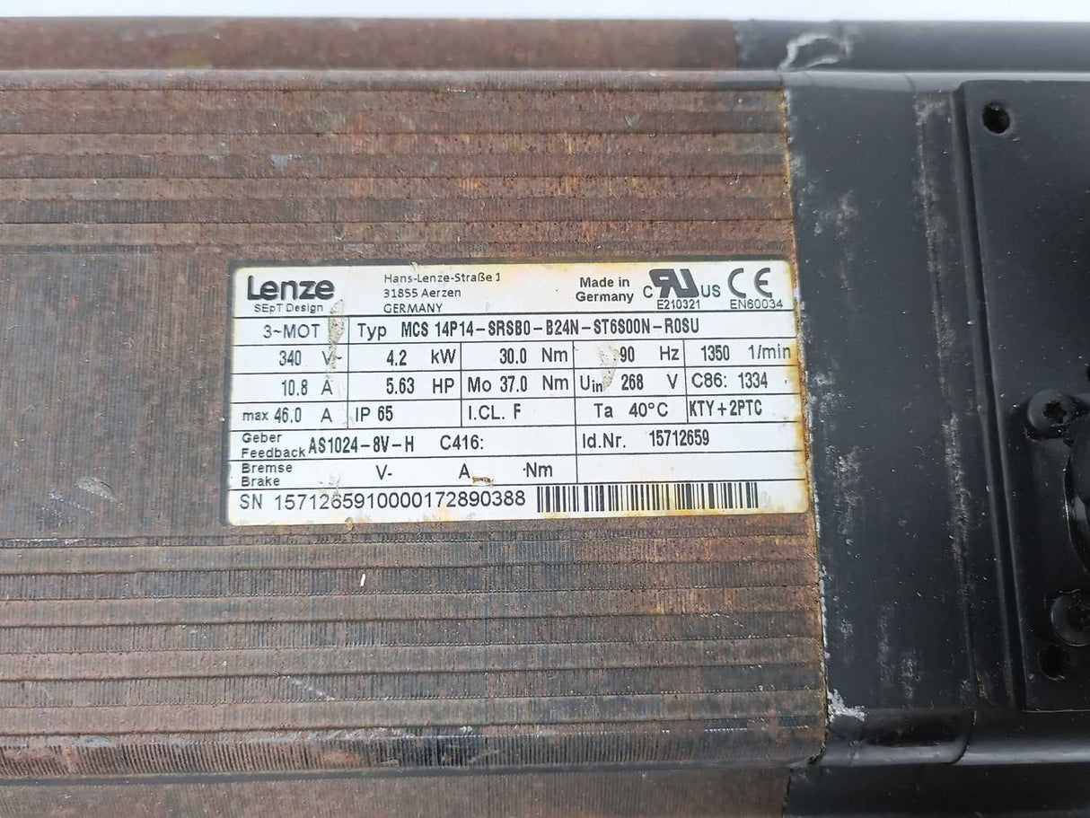 LENZE MCS 14P14-SRSB0-B24N-ST6S00N-R0SU 15712659 Servo Motor 340V 10.8A