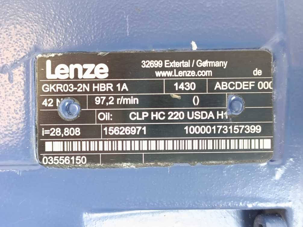 LENZE GKR03-2N HBR 1A Angle Gearbox. i = 28,808, 42 Nm, 97,2 r/min