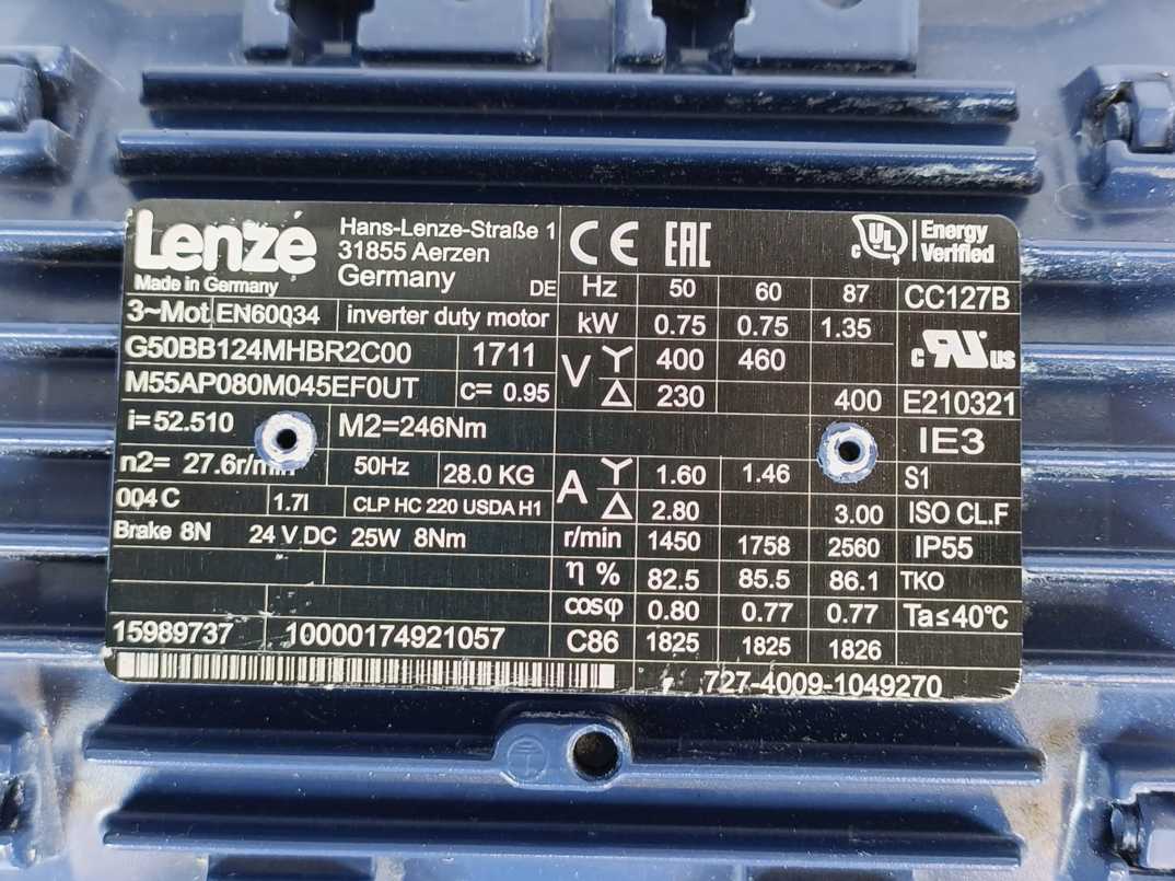 LENZE G50BB124MHBR2C00 M55AP080M045EF0UT 3-Phase Inverter Duty Motor