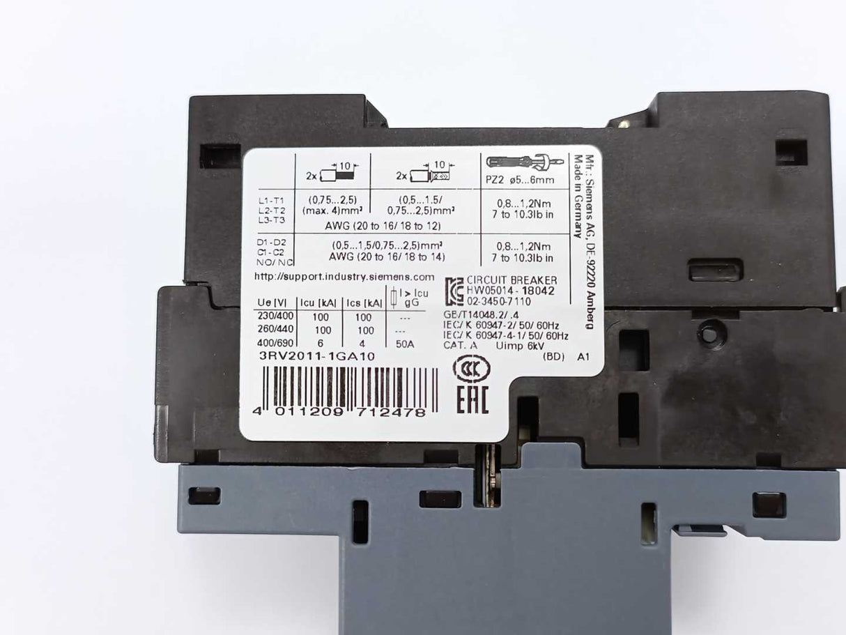 Siemens 3RV2011-1GA10 Circuit Breaker