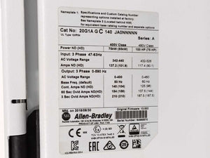 AB 20G1AGC140JA0NNNNN Ser. A, AC Drive 400VAC, 3Phase, 140A, 75kW