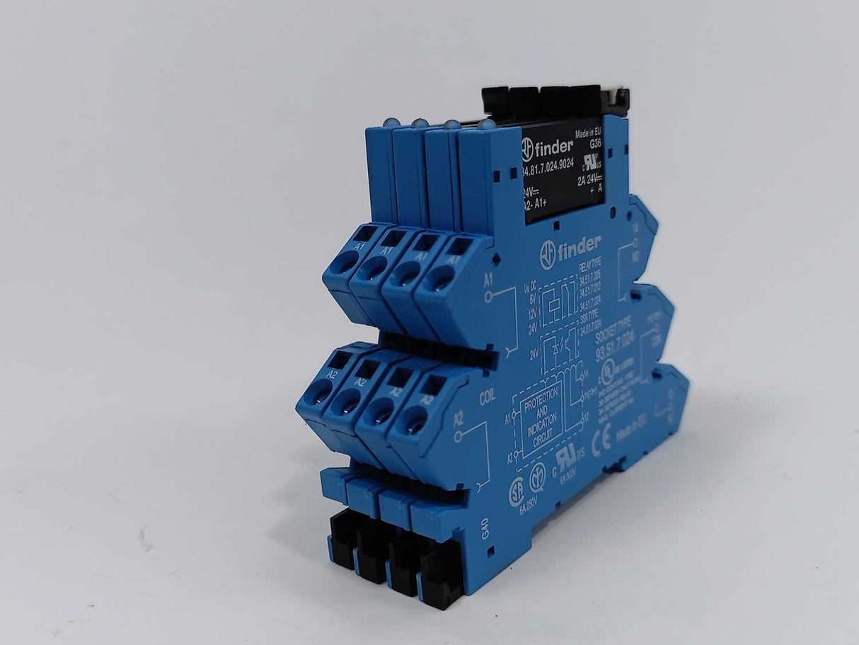 Finder 93.51.7.024 Relay Socket w/ 34.81.7.024.9024 24VDC Relay. Batch of 4