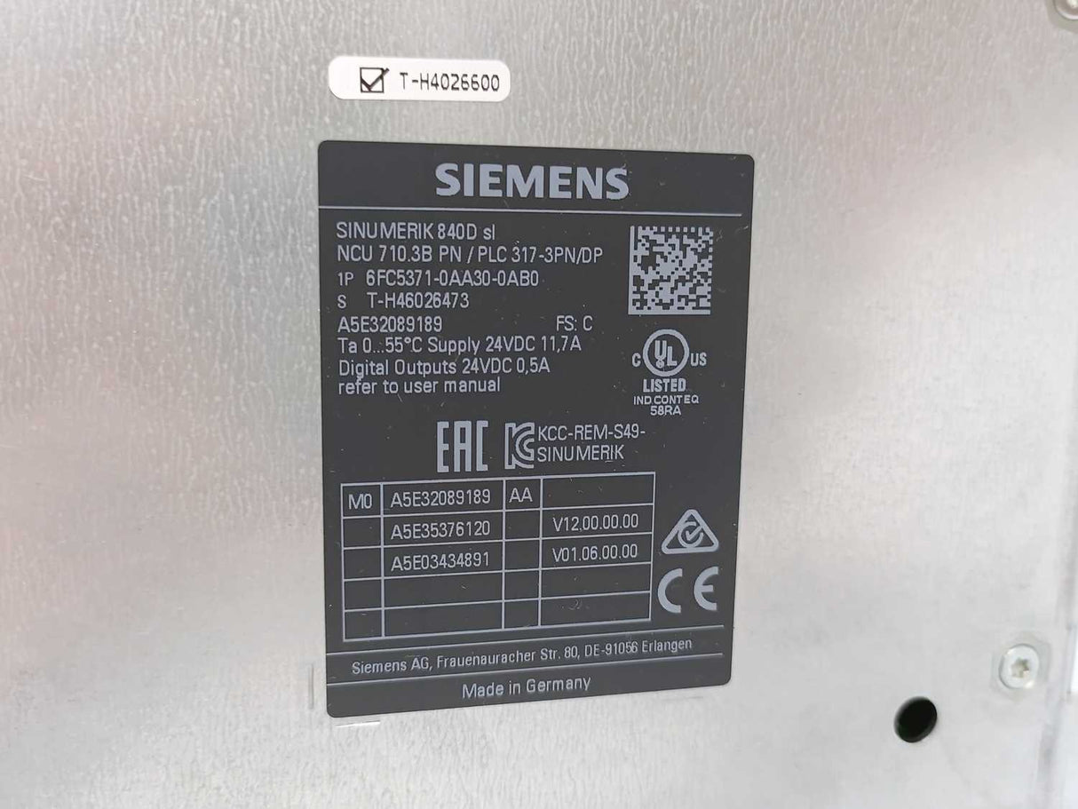 Siemens 6FC5371-0AA30-0AB0 SINUMERIK 840D sl with 6FC5348-0AA02-0AA0