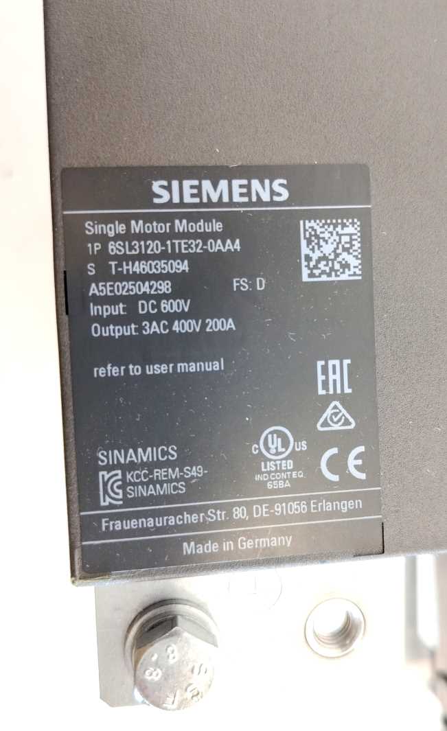 Siemens 6SL3120-1TE32-0AA4 SINAMICS S120 SINGLE MOTOR MODULE INPUT