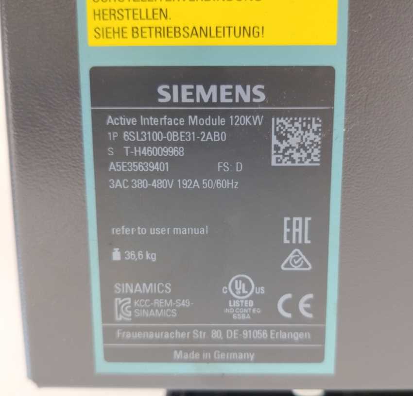 Siemens 6SL3100-0BE31-2AB0 SINAMICS S120 ACTIVE INTERFACE MODULE