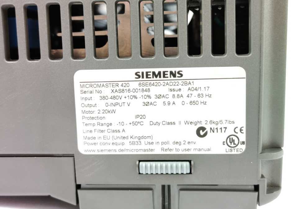 Siemens 6SE6420-2AD22-2BA1 Micromaster 420 2.20kW